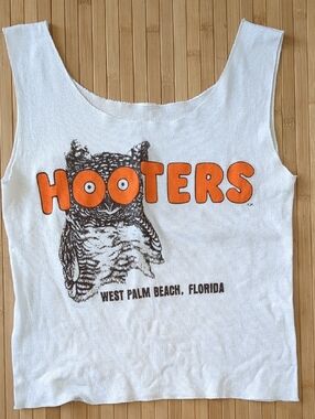 Hooters Cropped White Tank with Orange Logo, West Palm Beach, Florida, Small
